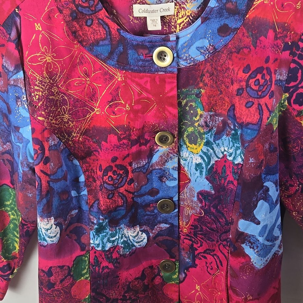 Coldwater Creek Women's Multicolor 3/4 Sleeve Artsy Boho Blazer Jacket Sz 16 - Picture 2 of 9